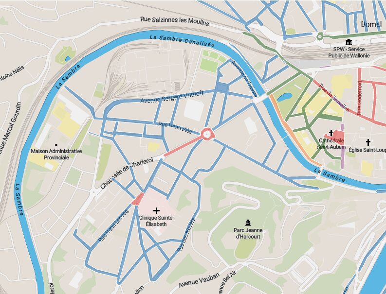 À Salzinnes, plusieurs rues en retrait des grands axes offrent un stationnement Namur plus souple, intéressant pour les visites de plusieurs heures.